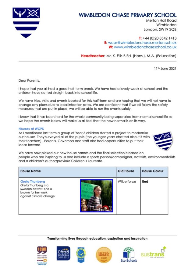 Ht Newsletters Wimbledon Chase Primary School