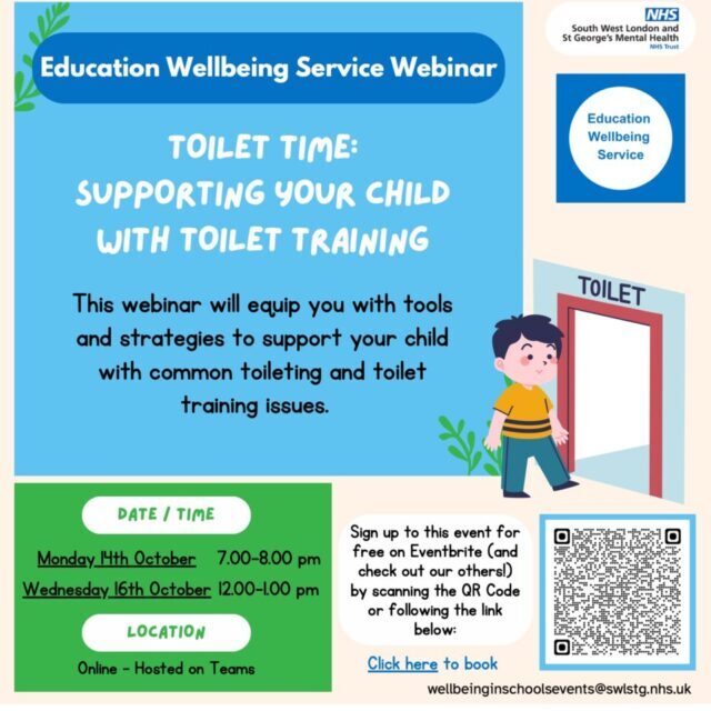 Toilet Time Webinar Poster. Education Wellbeing Service